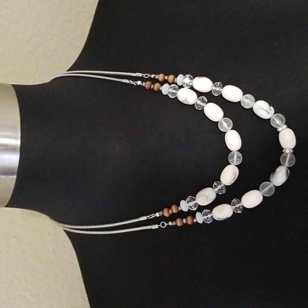Loft Silver Double Strand Glass Wood Bead Necklace